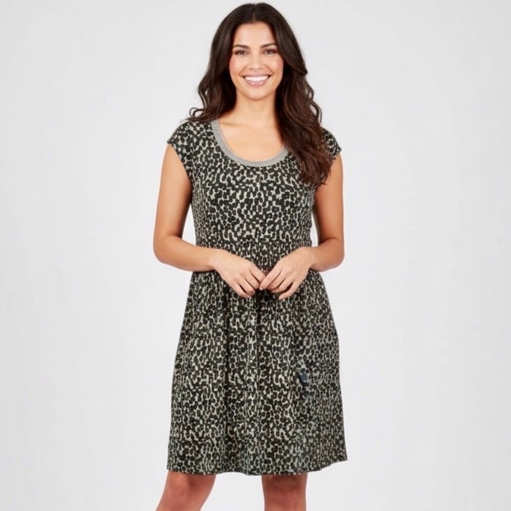 Boden Knit Dress Women 10 Gray Polka Dot Stretch Pocket Mini Sleeveless